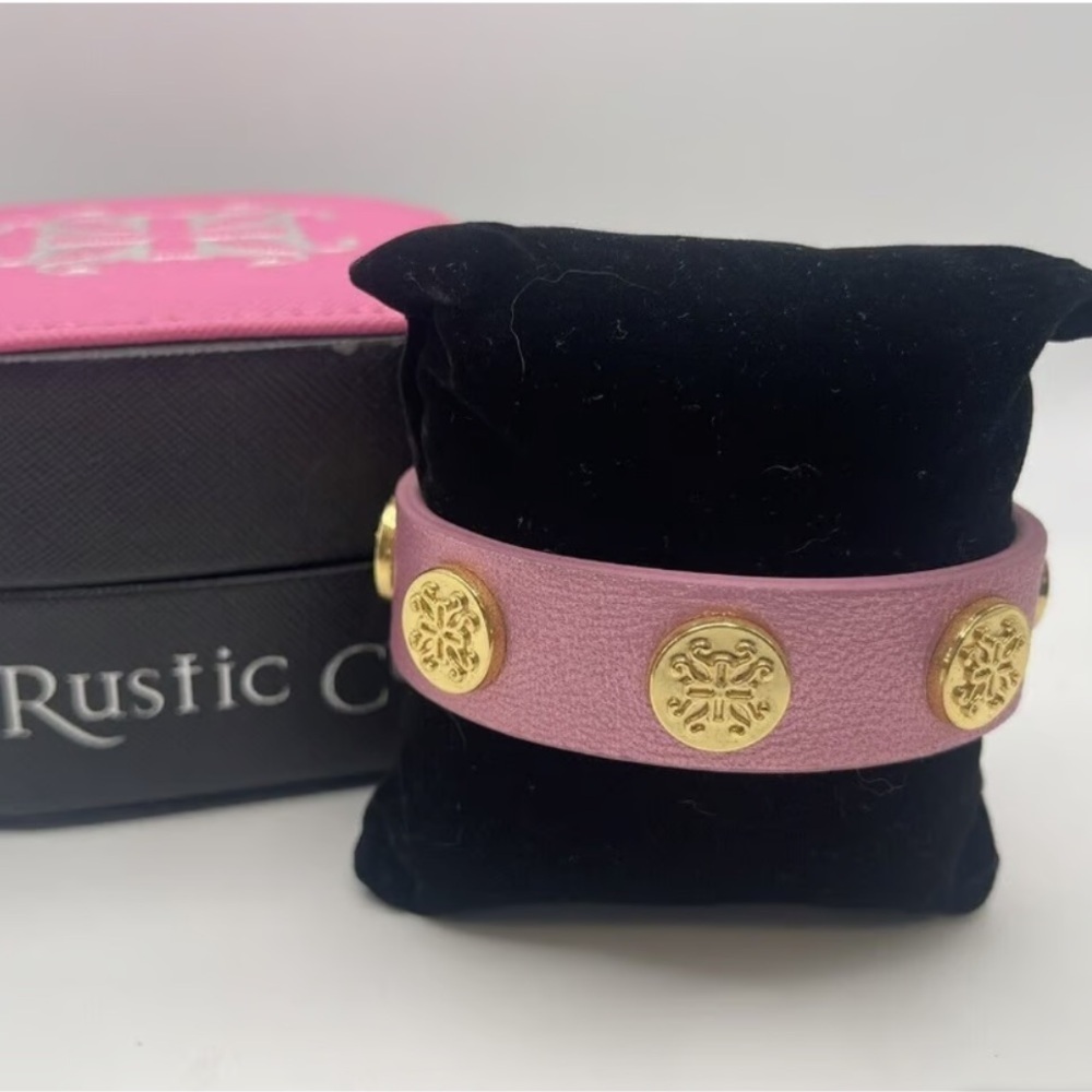 Rustic Cuff Metallic Pink Leather and Gold Studded Bracelet